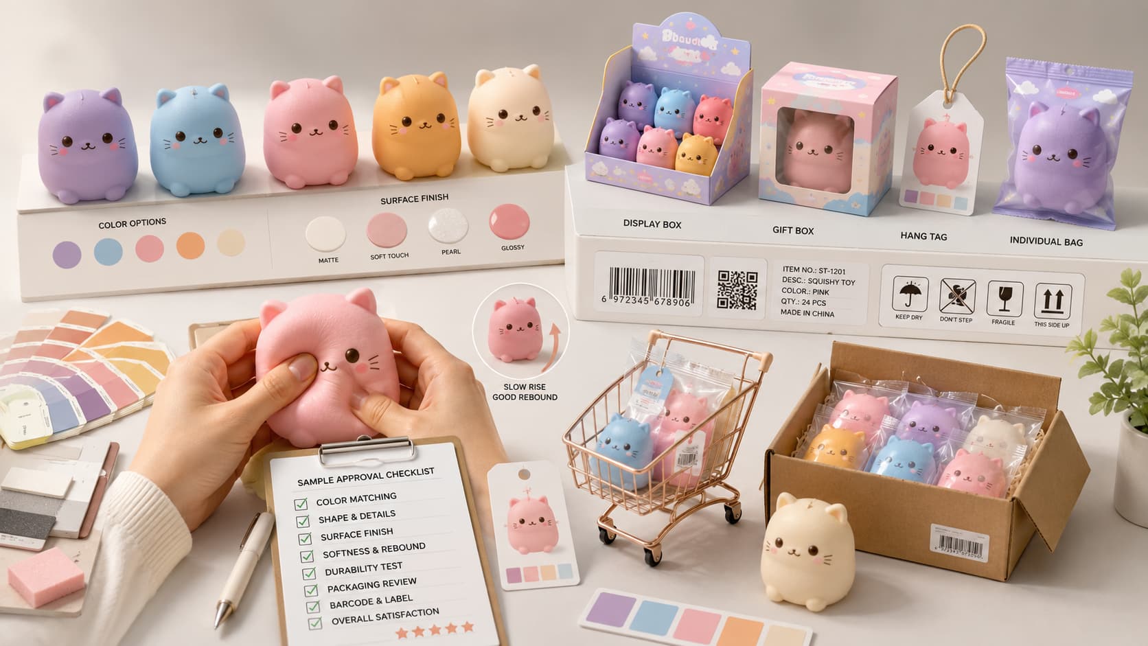 OEM squishy toys samples and retail packaging for wholesale buyers