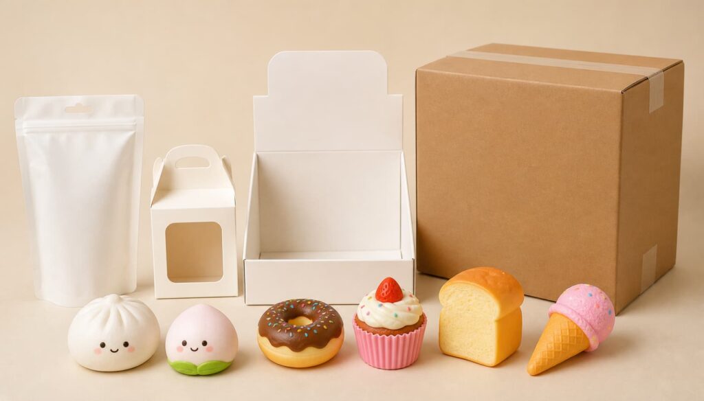 Food squishy toys wholesale assortment with buns, dumplings, donuts, cupcakes, bread, and ice cream