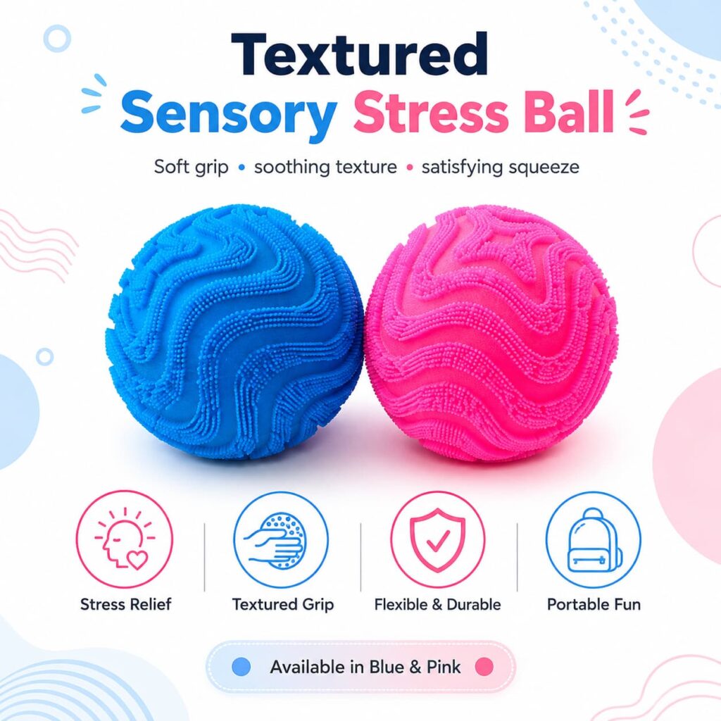 Textured Sensory Stress Ball – Stretchable Squeeze Fidget Ball for Stress Relief & Relaxation