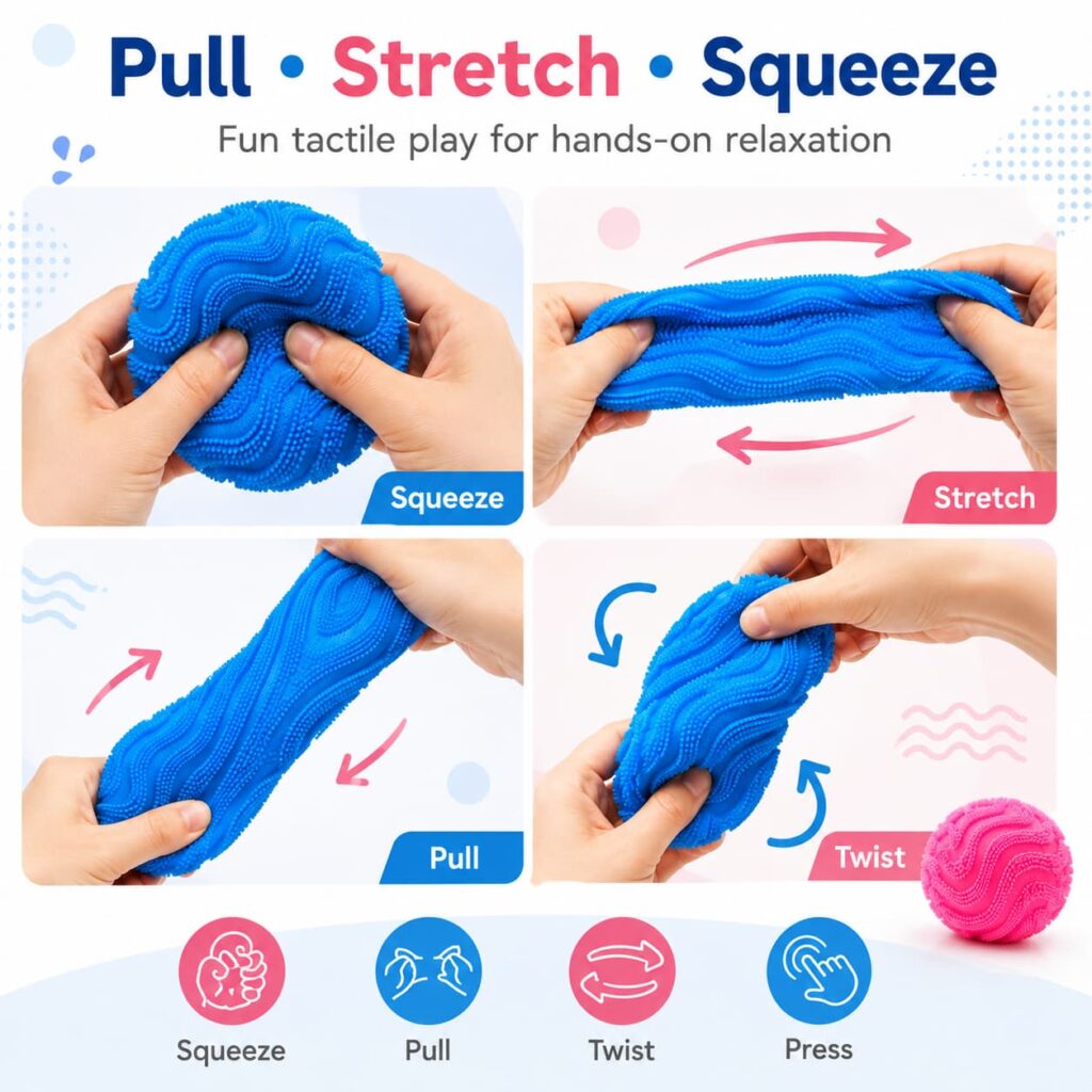 Textured sensory stress ball with blue and pink squeeze fidget balls for stress relief