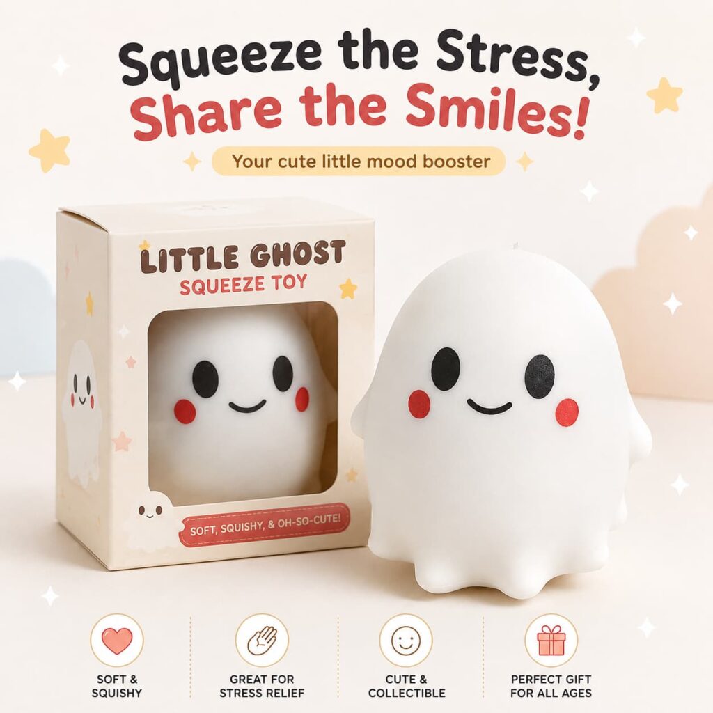 Cute ghost squishy toy with packaging box wholesale