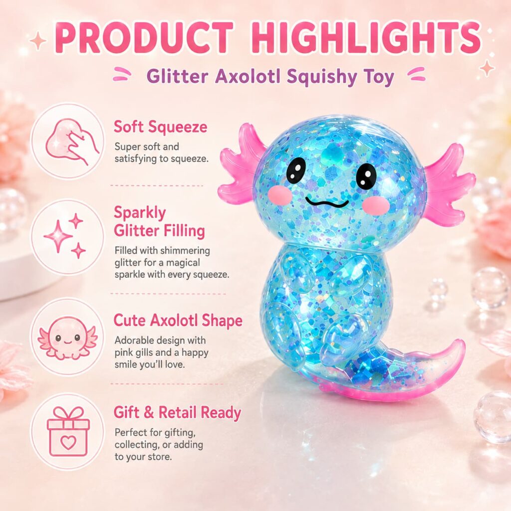 Glitter Axolotl Squishy Toy