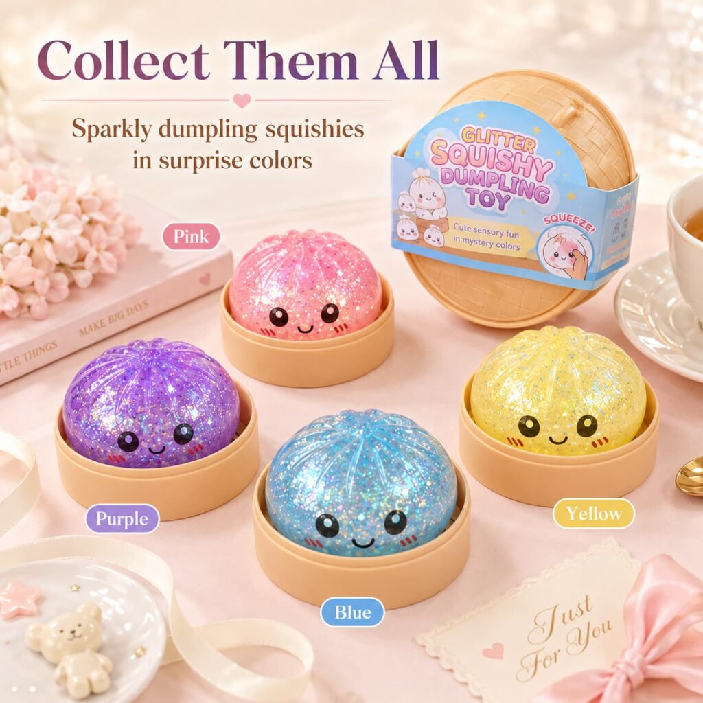 Glitter squishy dumpling toy colorful sensory toy