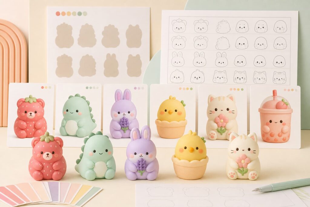 Custom squishy blind box display carton packaging and sample approval review