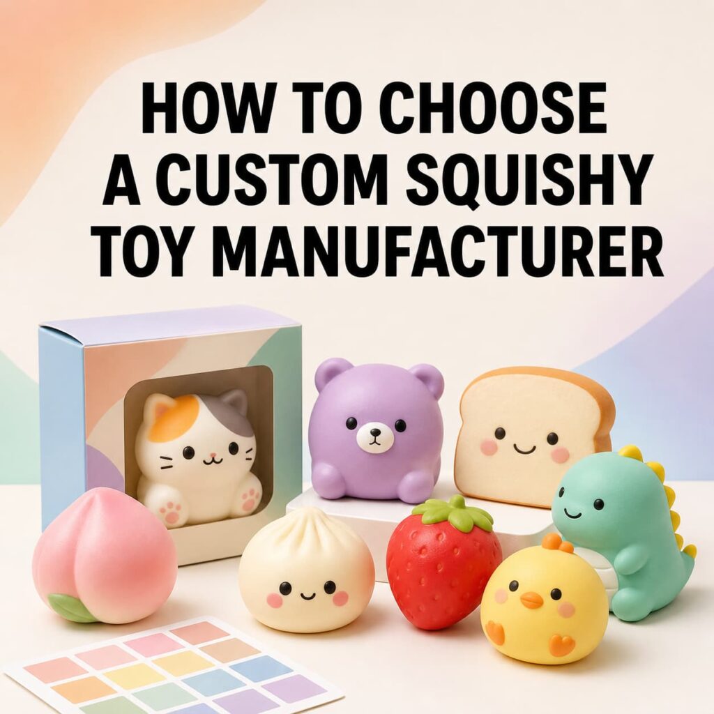 Custom squishy toy manufacturer with pastel OEM toy samples and retail packaging