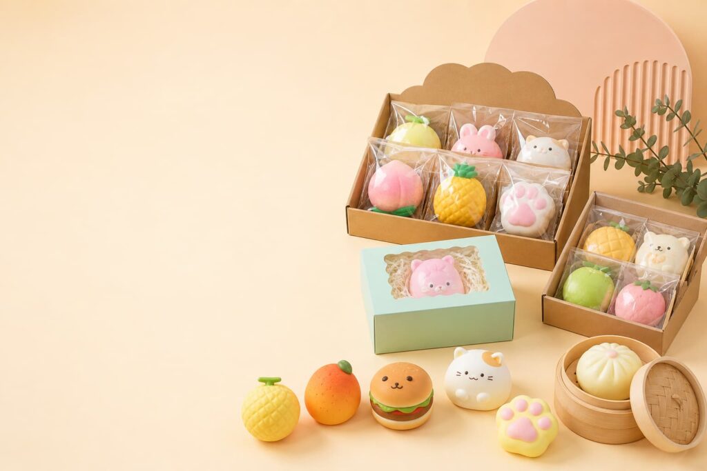Packaging planning items for a custom squishy toy wholesale inquiry