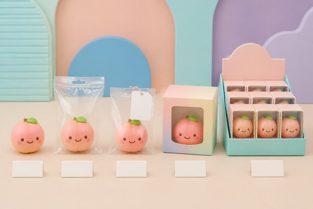 Identical custom squishy toy samples prepared for fair supplier quotation comparison