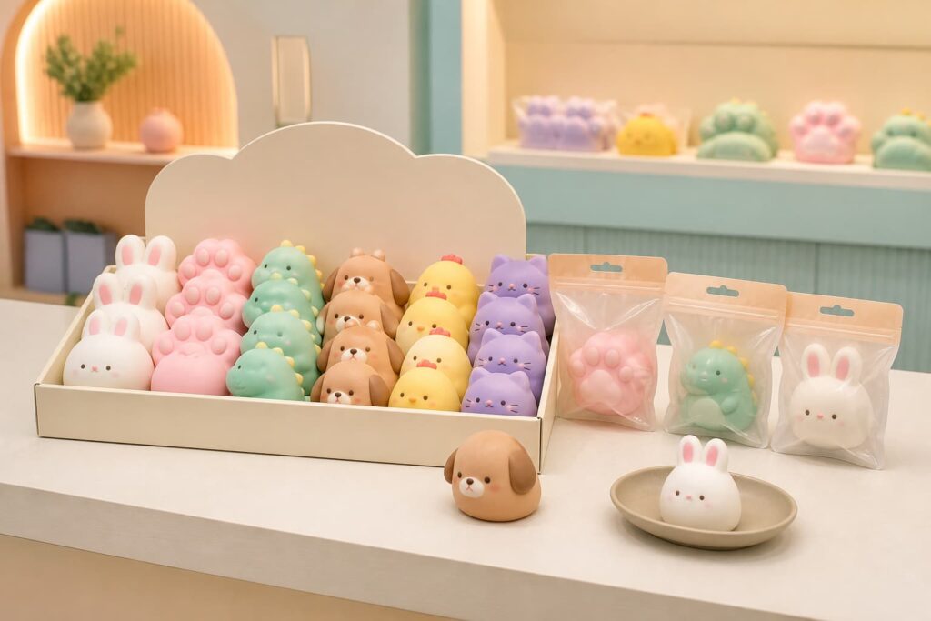 Wholesale buyer review of squishy toy sizes colors packaging and assortment balance