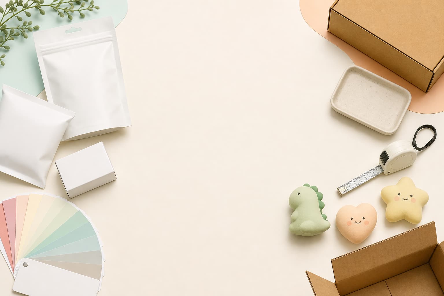 Custom squishy toys arranged with retail-ready packaging for wholesale orders