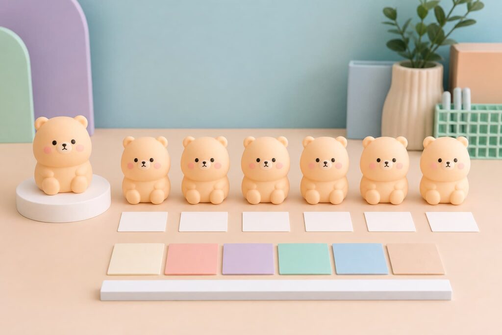 Approved squishy toy sample compared with matching bulk production units