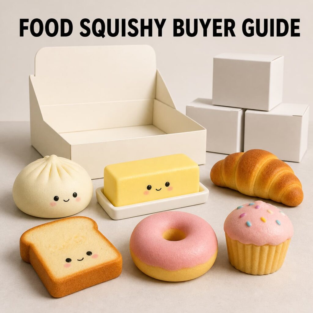 Food-shaped squishy toys wholesale buyer guide with bao butter croissant toast donut and cupcake samples