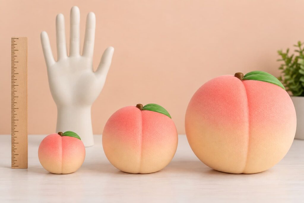 - 替代文本：Mini strawberry palm-size peach and jumbo bread squishies compared in wholesale cartons- 标题：Squishy Size and Carton Packing Review
