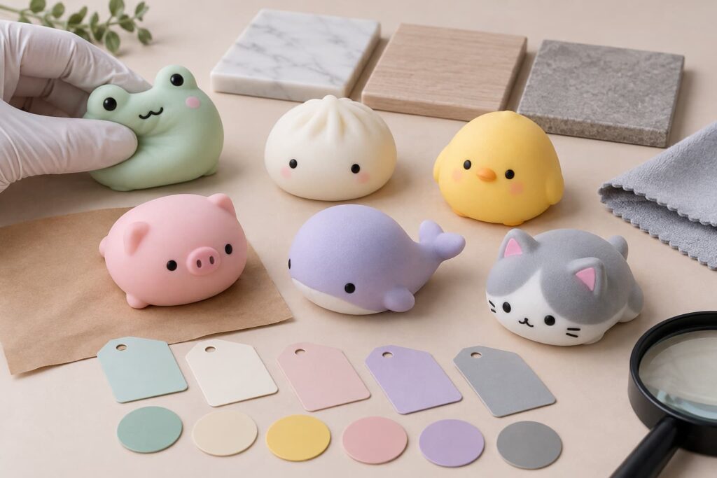 Wholesale mochi squishy assortment with caliper scale packaging matrix display tray and divided master carton