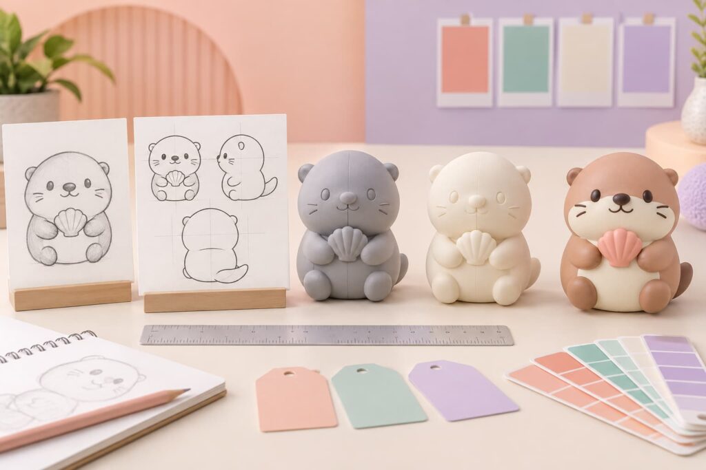 Custom mascot squishy shape revision from fragile fox concept to rounded manufacturable PU foam sample
