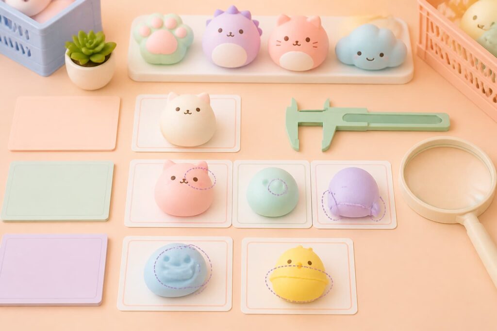 Squishy toy packaging assortment and master carton inspection for wholesale orders