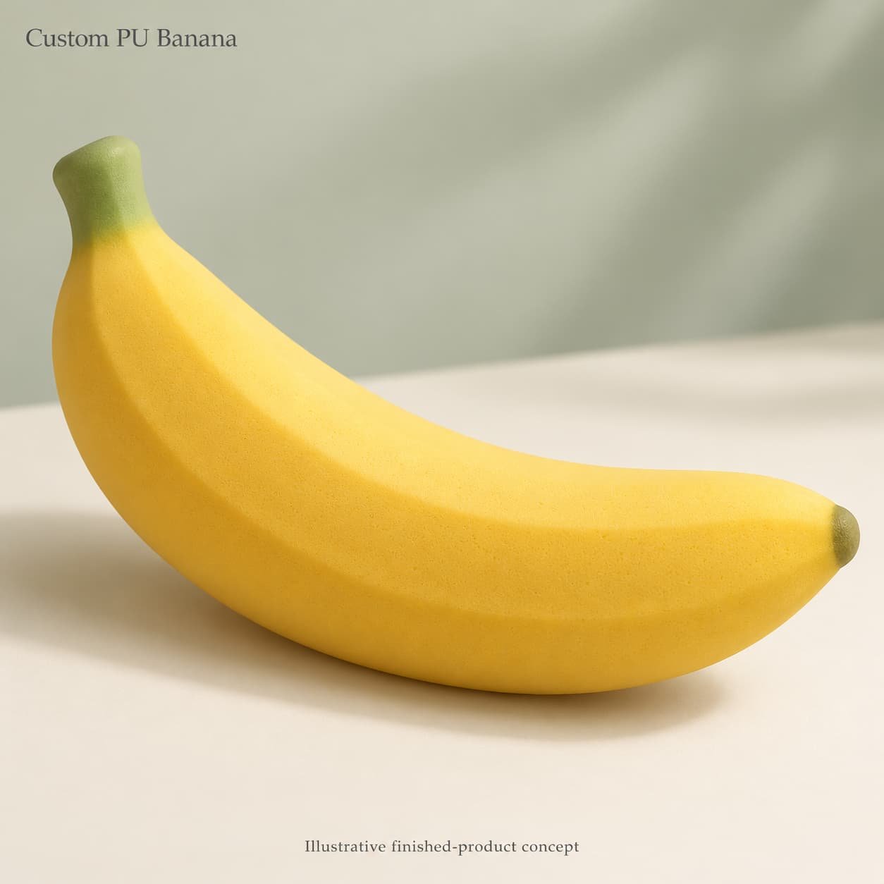 Custom PU banana squishy concept with a yellow curved body and rounded green stem
