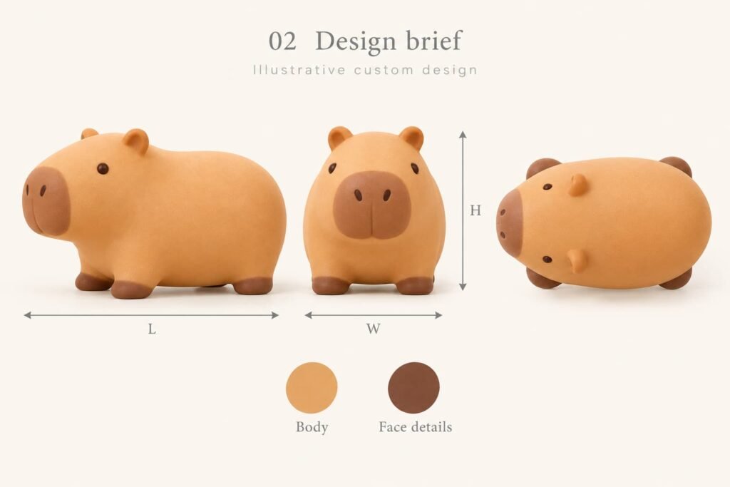 Illustrative capybara 3D shape review with ear foot and mesh details