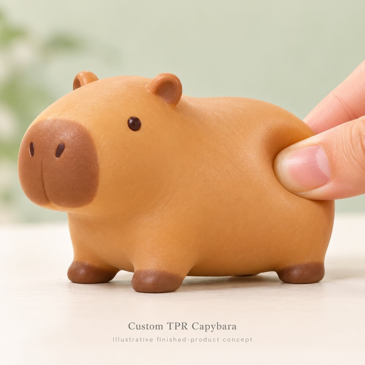 Honey-tan capybara squeeze toy shown as an illustrative finished-product concept
