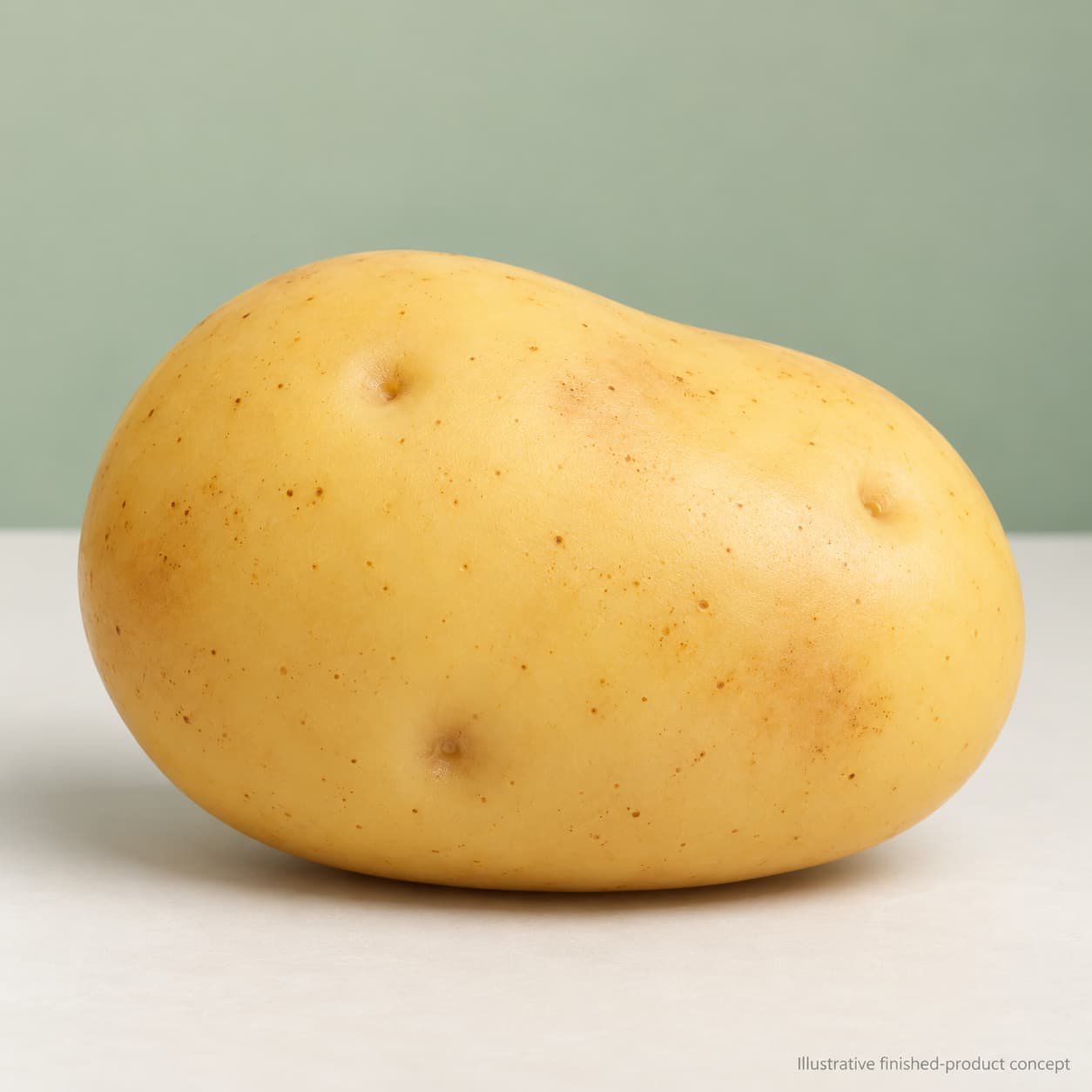 Custom TPR potato squishy concept with pale yellow skin brown speckles and shallow dimples