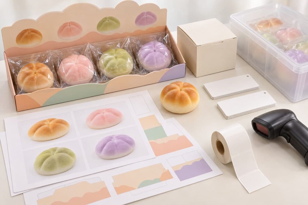 Custom squishy prototype color sample and final packaged sample version comparison