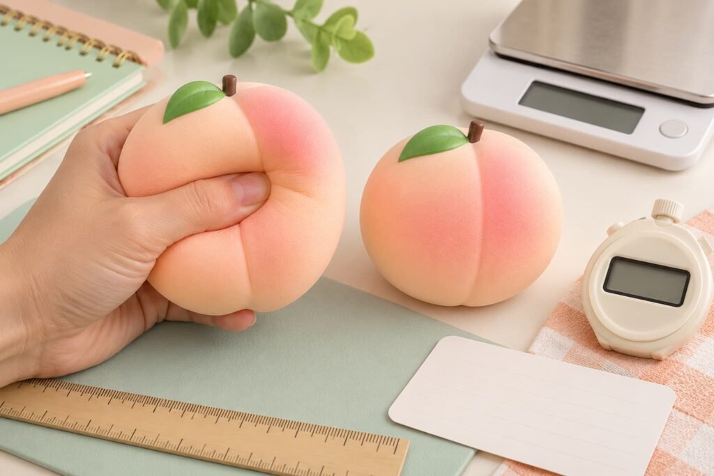  Slow rising squishy sample squeeze and recovery comparison with identical peach toys
